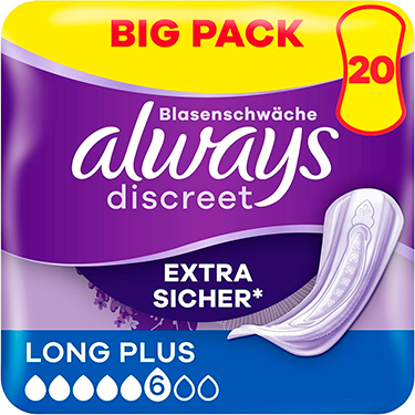 Always Discreet Extra Safe Long Plus 6. Incontinence Pads, Big Pack 20 units